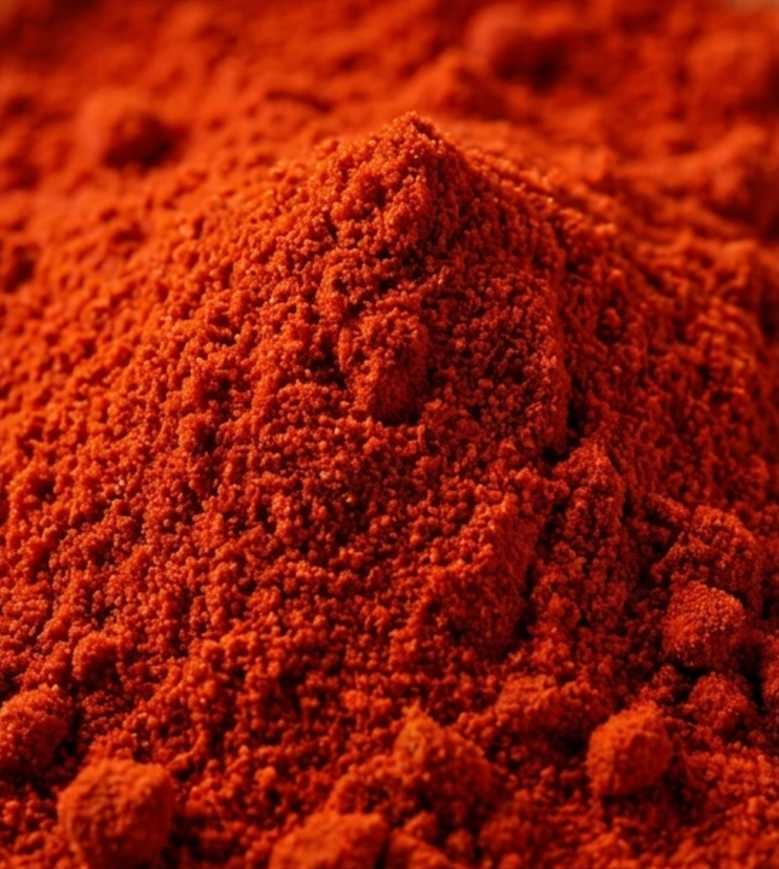 Rich deep-red Guntur chilli powder mounded on a surface